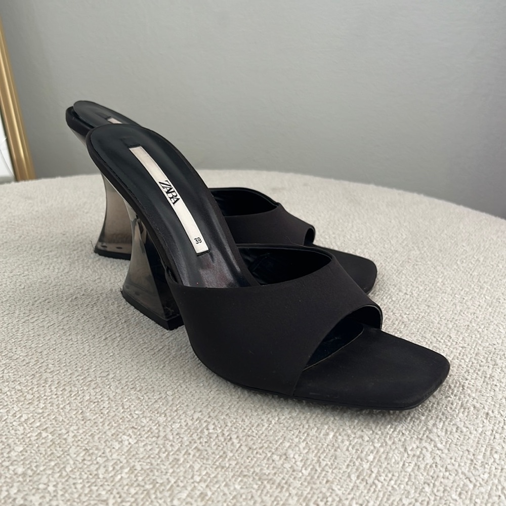 Zara Black Satin Mules